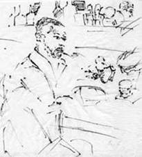 portrait of Omar Rayyan at Lola's, ink on napkin