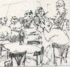 fiddlers at Offshore Ale Co., ink on napkin