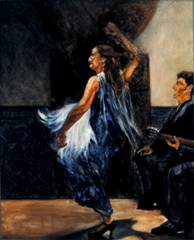 flamenco dancer and singer, baille y canto, with guitar in Seville, Spain