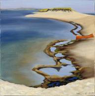 orange canoe beached across Tisbury Great Pond, Sepiessa in West Tisbury(adjacent to Quansoo in Chilmark)