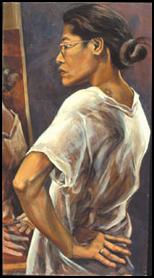 oil painting portrait of Nina Gomez Gordon artist at work